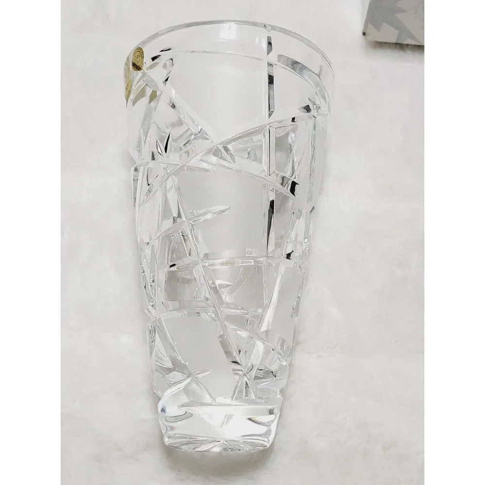 Caesar Crystal Bohemiae Hand Cut Lead Crystal Miter Vase 6.5" Karel Rosa Signed - Picture 12 of 13